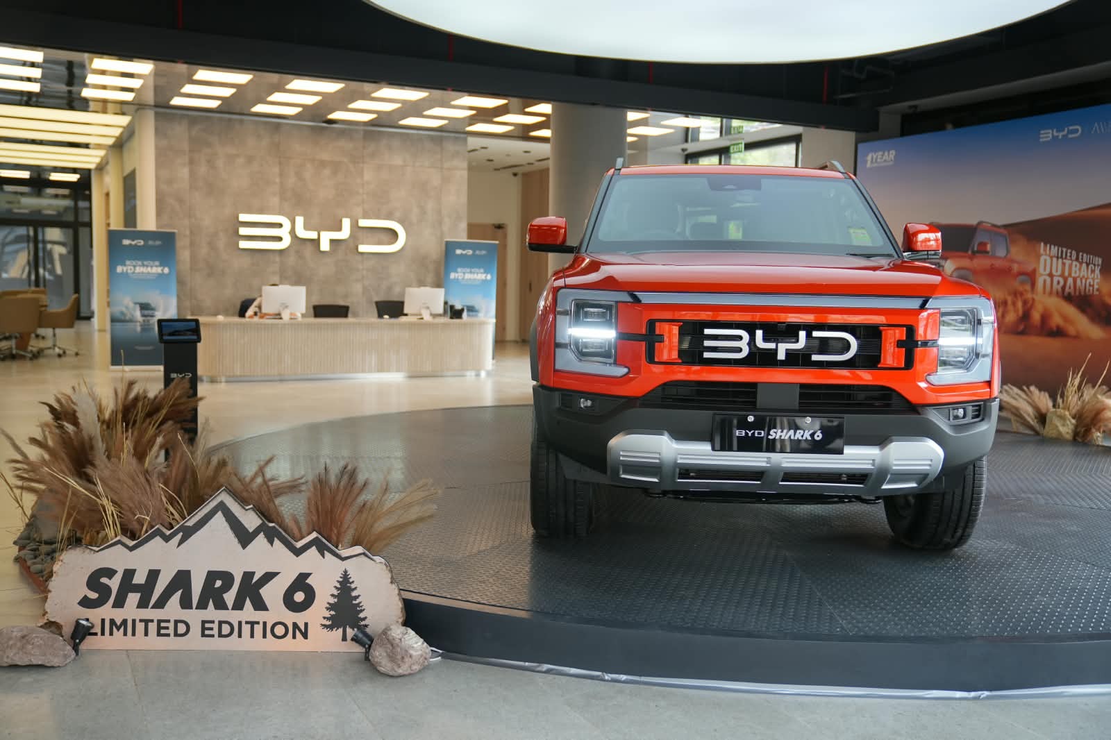 BYD Shark 6 Limited Edition Outback Orange on display at the BYD showroom in Pakistan